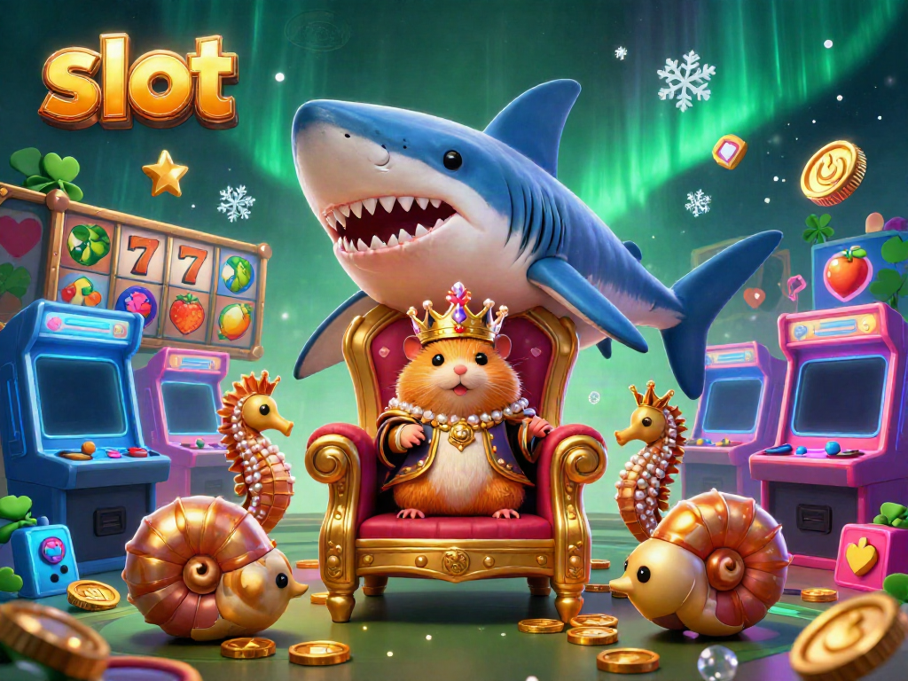 Slot pachinko memainkan simbol keberuntungan di bawah raja hamster emas dengan mahkota karang.