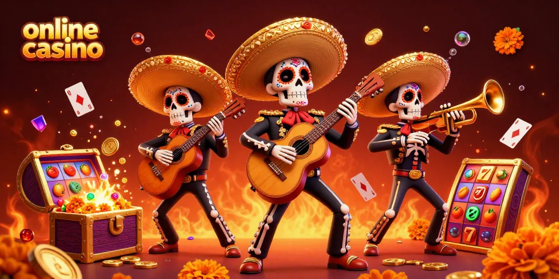 Engage with the vibrant atmosphere of an online casino featuring a lively mariachi band.