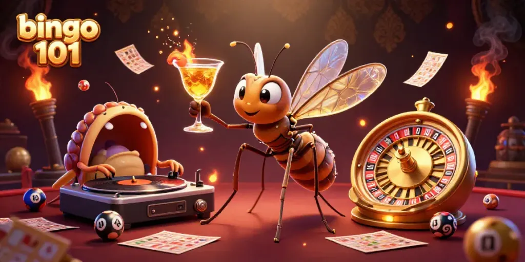 Experience thrilling bingo 101 action in a vibrant casino scene with animated characters.