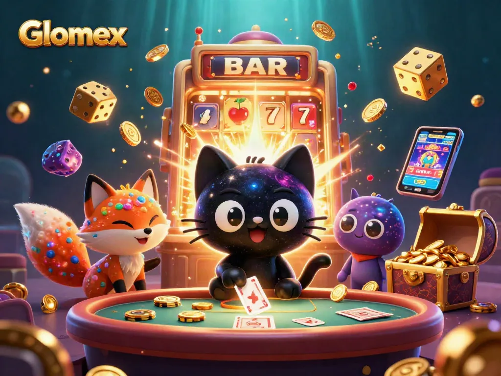 Engage in Glomex-themed slots action with captivating characters at a cosmic casino.