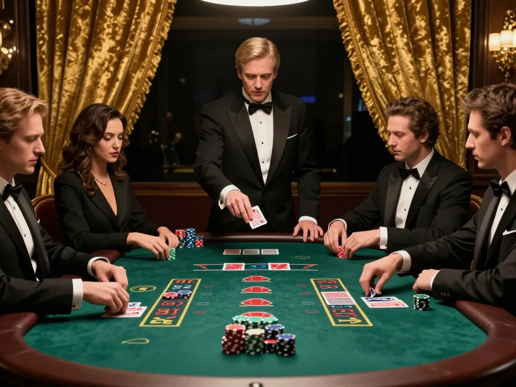 Players at 88aa blackjack table strategizing their next move amid an upscale casino atmosphere.