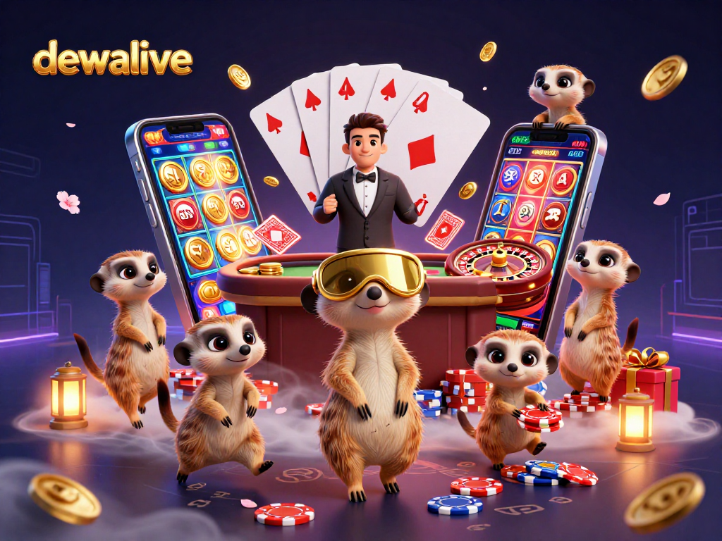 Melihat dewalive dari koloni meerkat 3D sedang mengoperasikan kasino dengan penuh warna dan aksi.