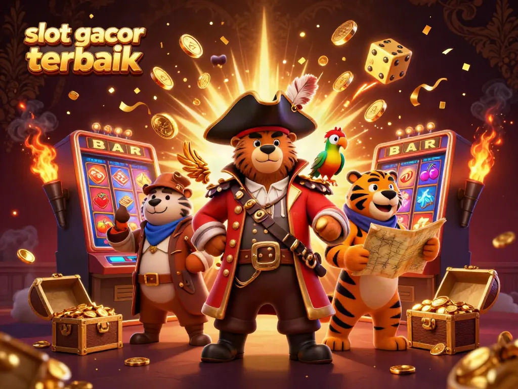 Menangkan jackpot dengan slot gacor terbaik dalam ilustrasi menarik tiga karakter kartun 3D.