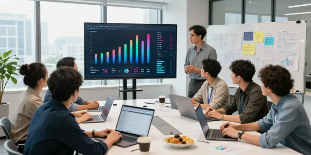 Tech team discussing loket88 login strategies in bright office.
