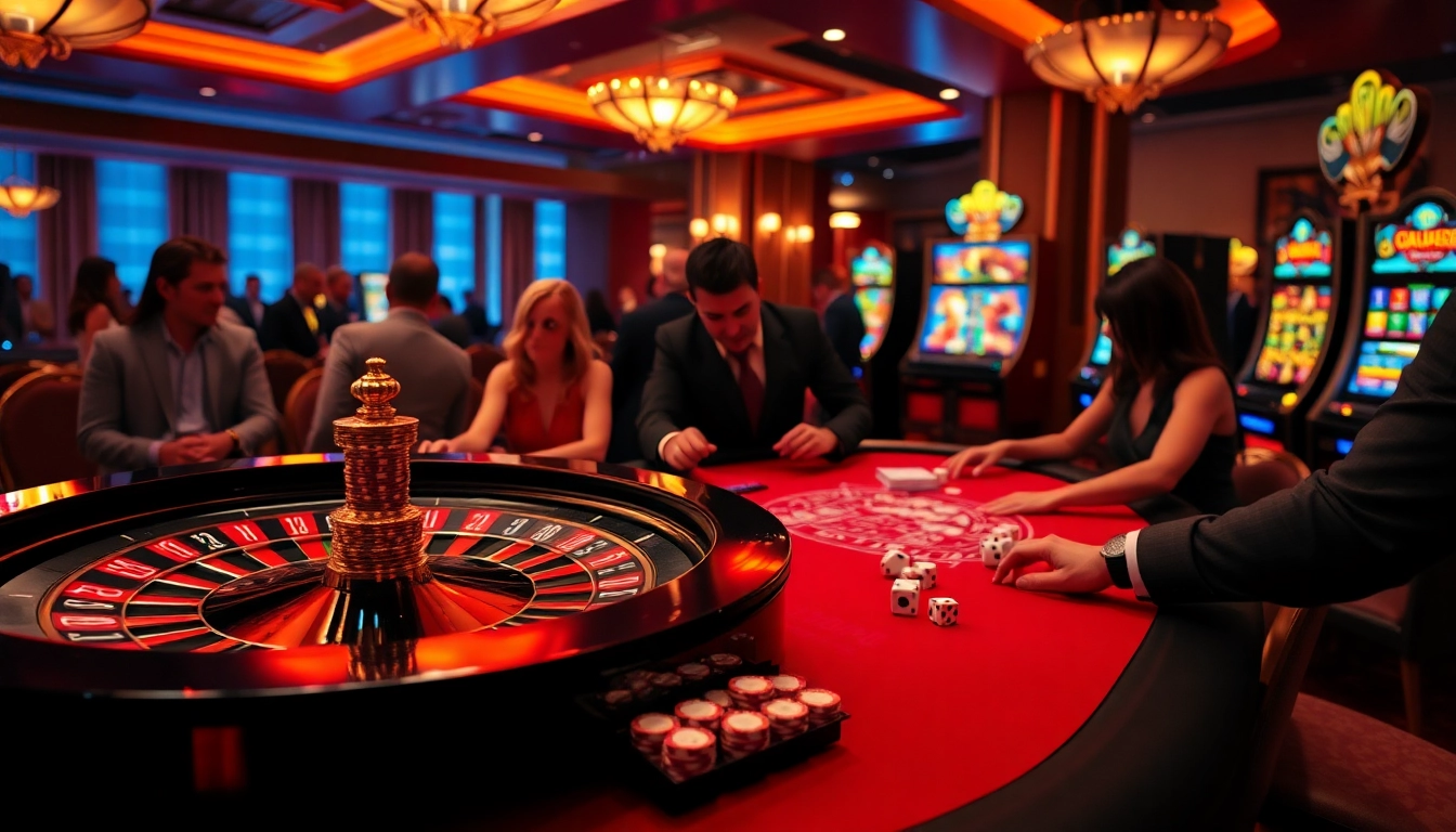 Players enjoying the thrilling SODO casino experience at a roulette table, surrounded by excitement.