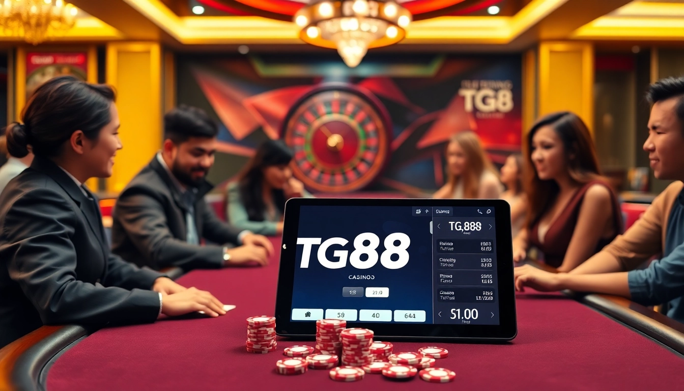 Experience the thrill of TG88 gambling with poker, roulette, and vibrant chips.