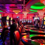 Experience demo slot excitement with lush casino visuals featuring players at luxury gaming machines.