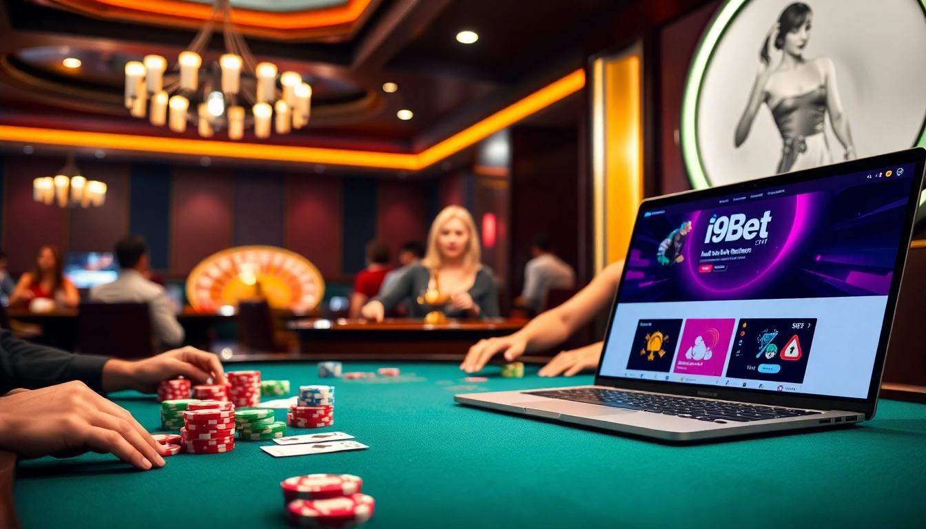 Experience exhilarating gambling with i9bet's vibrant poker table and luxurious casino ambiance.