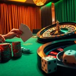 Hz88 branded poker chips stacking action with a spinning roulette wheel in luxury casino setting