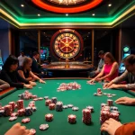 Participants betting passionately at a vibrant poker table in a casino, inspired by open88.mobi.