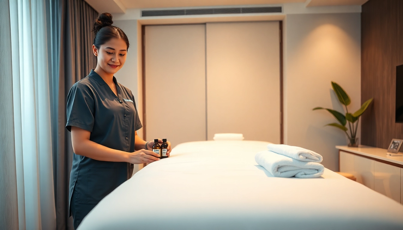 Professional 수원출장마사지 service setup in a hotel room with a therapist and calming ambiance.