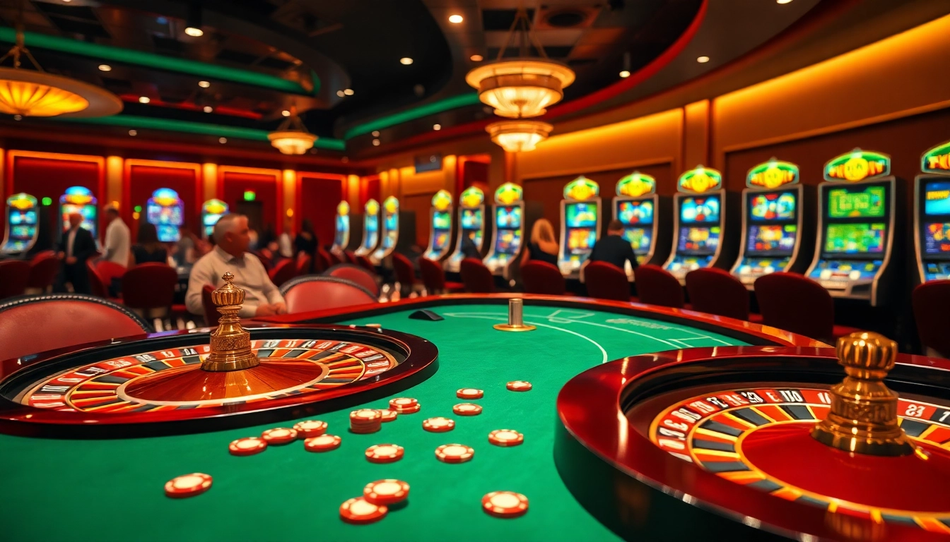 Experience the excitement of winning at 23 win casino, showcasing players at roulette and vibrant poker games.