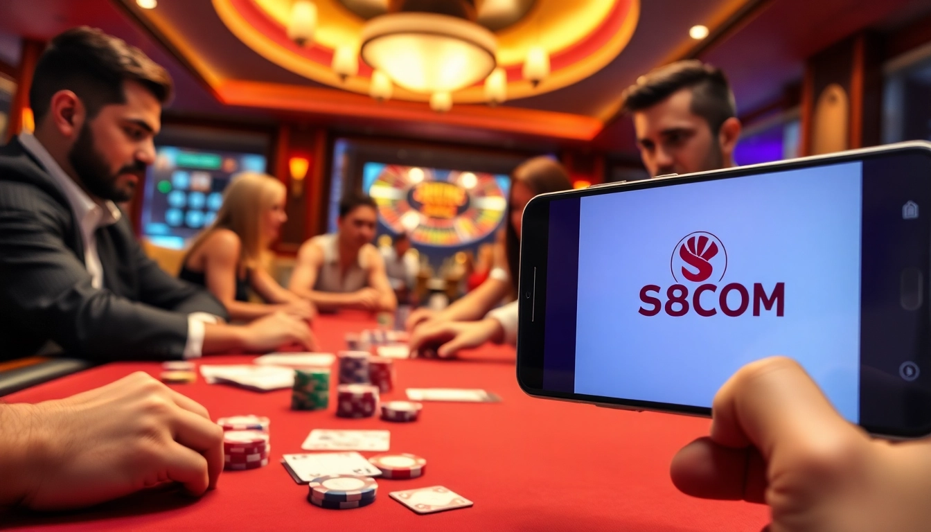Engage with thrilling online gambling at S8COM through a luxurious casino table scene.