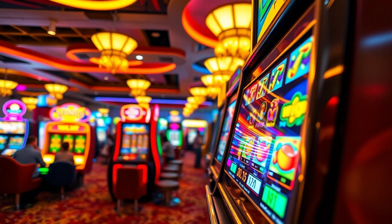 Experience the excitement of rtp slot machines in a lively casino environment full of color and energy.