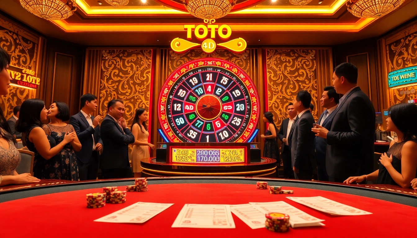 Toto Macau 4D live draw showcasing vibrant excitement and spinning lottery wheel results.