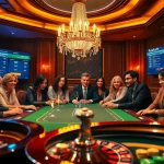 Players enjoy high-stakes poker at Rajaluck, showcasing casino excitement with roulette and poker chips.