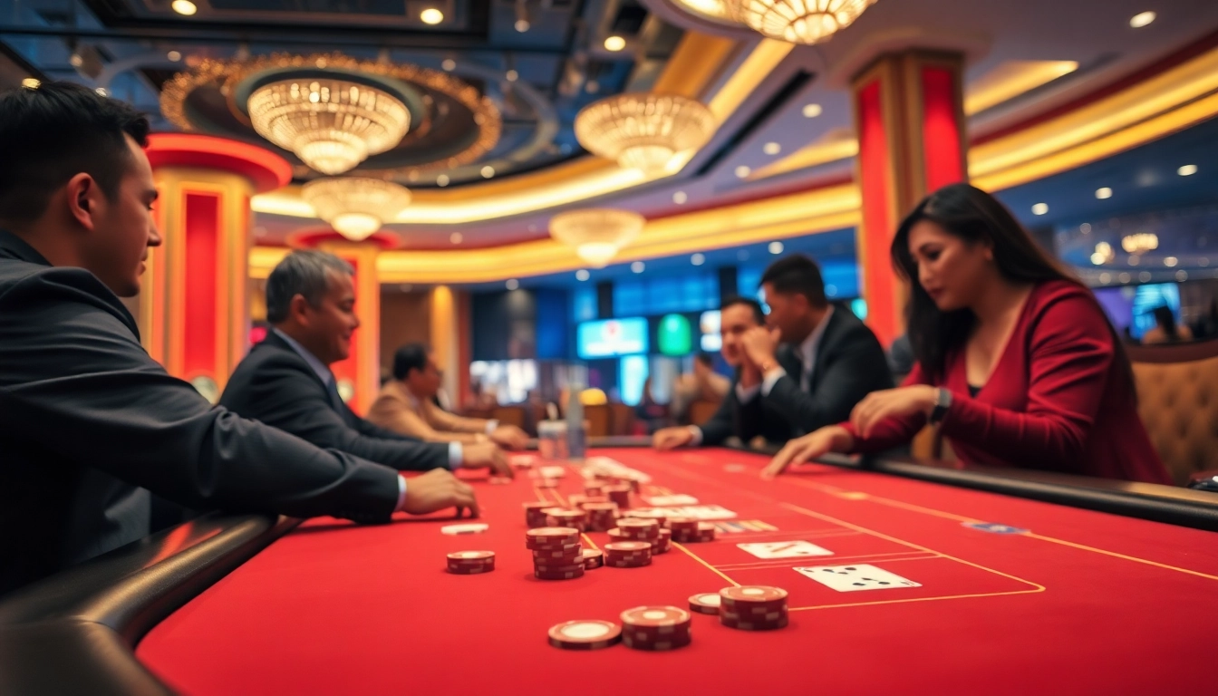 Experience the thrill of Live Casino in Singapore as players engage intensely around a vibrant gaming table.