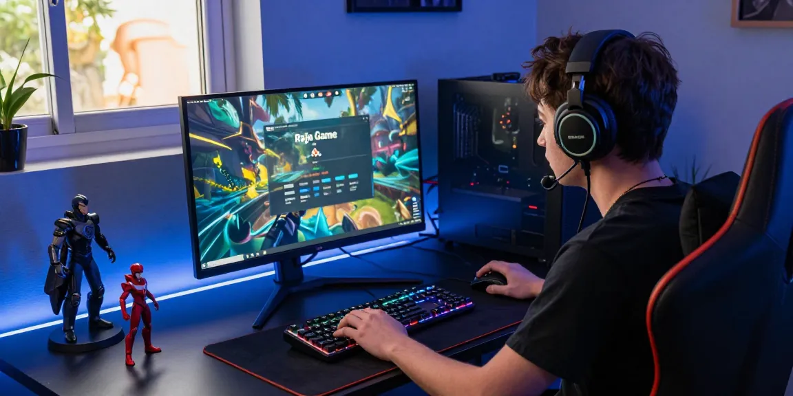 Engaged user performing Raja Game login on a laptop, immersed in gaming setup.